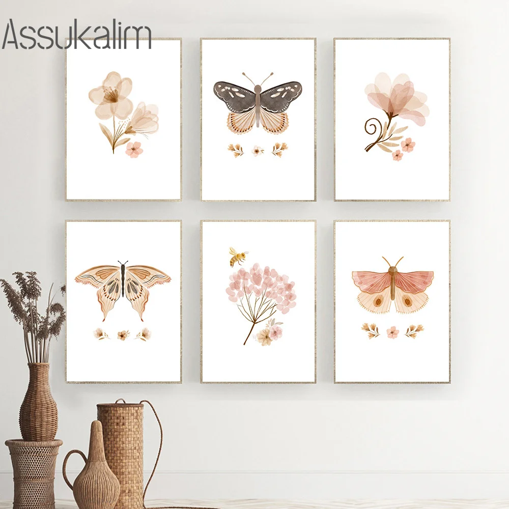 Настенная живопись для детской плакаты с бабочками цветов художественные принты