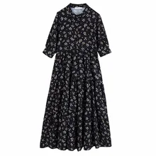 Осень новые женские платья с круглым вырезом и пятью рукавами модные платья Длинные платья с принтом 00003307800