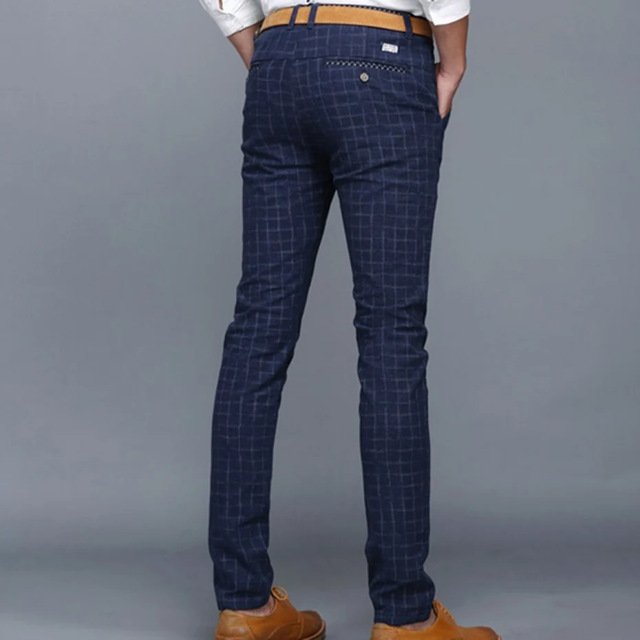 Клетчатый мужской костюм штаны похудания форма синий Pantalon костюм Homme летнее платье брюки для мужчин Pantalon De Vestir Hombre