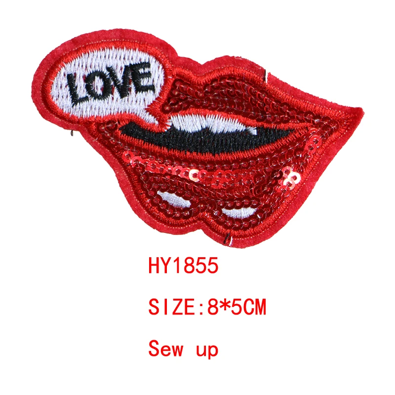 HY1855 5 Pcs Various sexy lips sequin icon Embroidered Iron on Patch for Clothing DIY Stripes Clothes Patchwork Stickers Custom Badges - Цвет: HY1855
