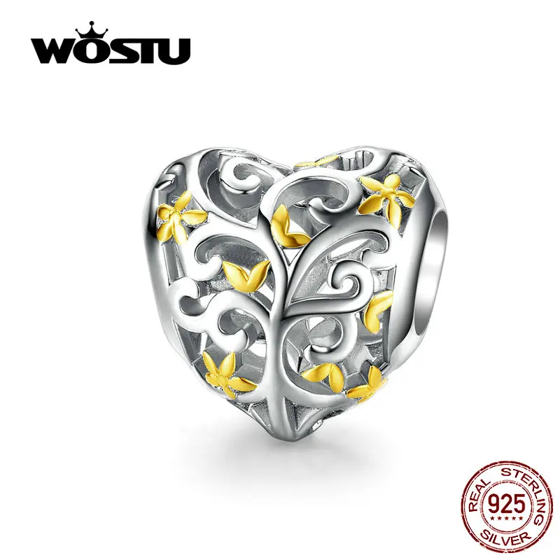 WOSTU, 925 пробы, серебряное дерево, для жизни, сердце, шарм, подходит для оригинального браслета, кулон, бусины, браслет, изготовление ювелирных изделий CQC1249