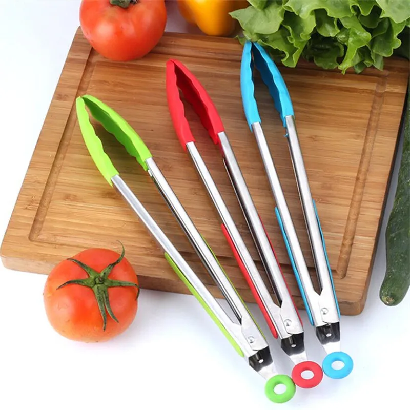 Silicone Food Tong Stainless Steel Kitchen Tongs Silicone Non-Slip Cooking Clip Clamp BBQ Salad Tools Grill Kitchen Accessories food tongs