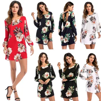 

Women Boho Floral Kimono Long Sleeve Ladies Wrap Holiday Beach Summer Mini Dress