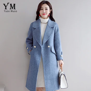 

YuooMuoo Good Quality Comfy Europe Style Autumn Winter Women Coat Fashion Buttons Jacket Female Long Sleeve Wool Blend Jacket