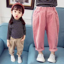 Осенняя одежда для девочек; вельветовые брюки; Новинка года; детская одежда в Корейском стиле; детская свободная одежда в полоску; Чистый хлопок