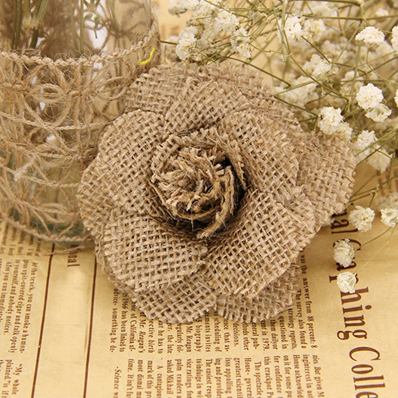 9CM Handmade Linen Flowers Rose For Christmas Wedding Holiday Party Shoes Flower Hat Flower Decoration Supplies JH29  2