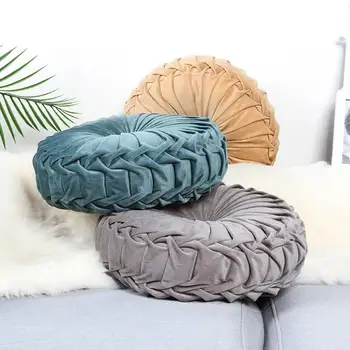 

Nordic Round Sofa Pillow Throw Netherlands Velvet Home Cushion Pleated Fabric Handmade Pumpkin Seat Cushion for Office Sofa
