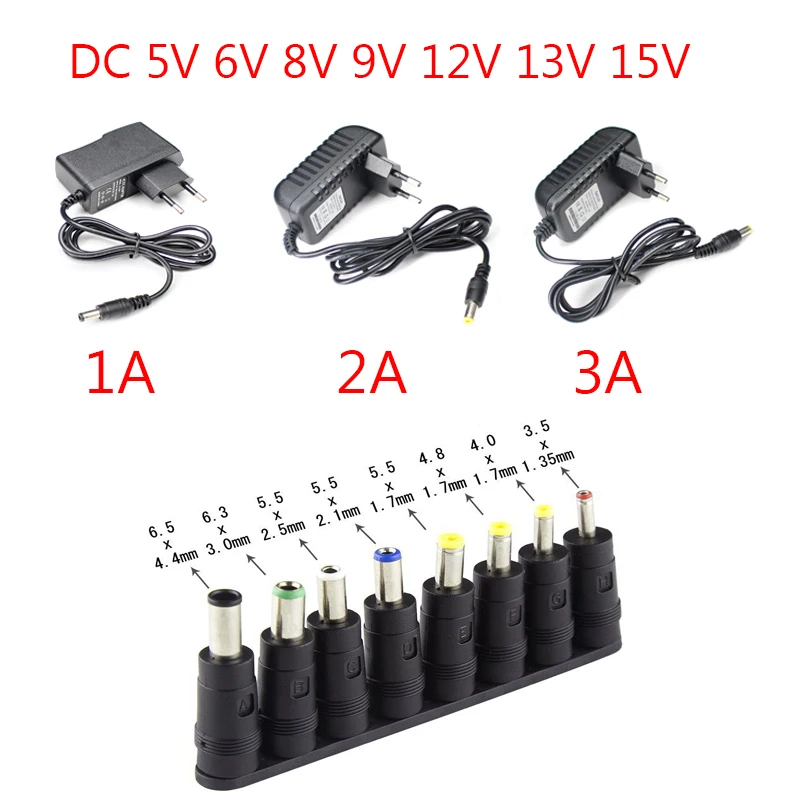 Alimentatore Ca Cc 110V - 220V Alimentatore 5V 6V 8V 9V 12V 13V 15V 1A 2A 3A Presa A Muro Universale Con 8 Connessioni Massimo 5,5X2,5Mm
