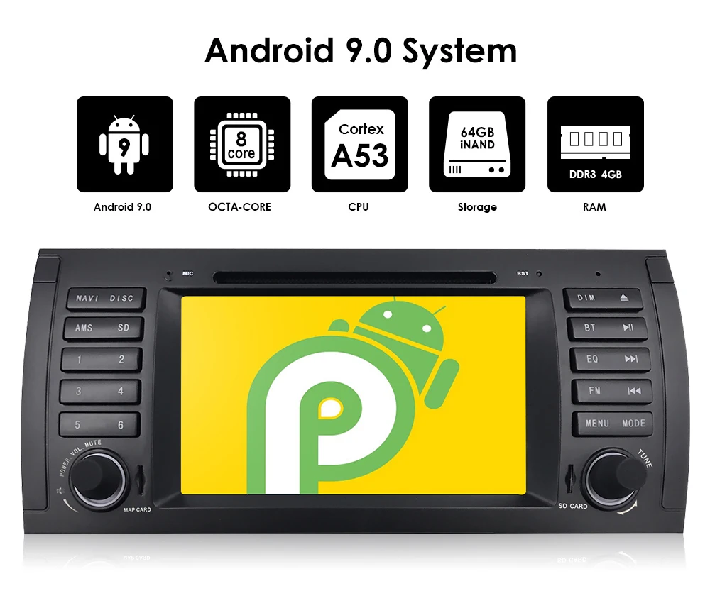 Top IPS Android 9.0 4G+64G Car DVD PLAYER For BMW X5 E53 E39 GPS stereo audio navigation multimedia screen head unit SWC DVR RDS DAB 10