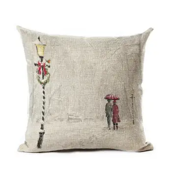 

Cotton Linen Throw Pillow Covers Decorative Cases Christmas Evening Winter Landscape Square Home Pillowcases for Couch Bed Sofa