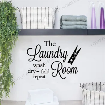 

The Laundry Room Wall Art Vinyl Wallpaper Murals Wash Dry Fold Repeat Laundry Room Wall Sticker Clothespins Decoration rb525