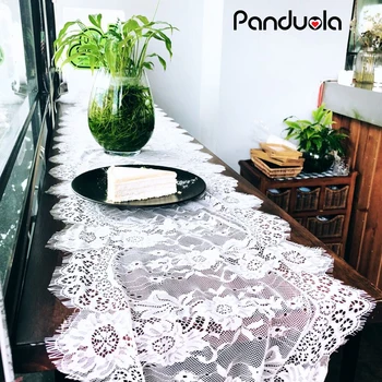 

Panduola White Lace Table Runner Cloth Chair Sash Table Banquet Dinner Room Boho Wedding Baptism Party Decoration 300cm