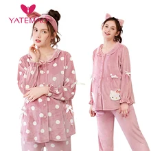 YATEMAO фланелевые пижамные комплекты для беременных Ночная одежда для кормящих женщин Зимняя Ночная рубашка пижамы Домашняя одежда