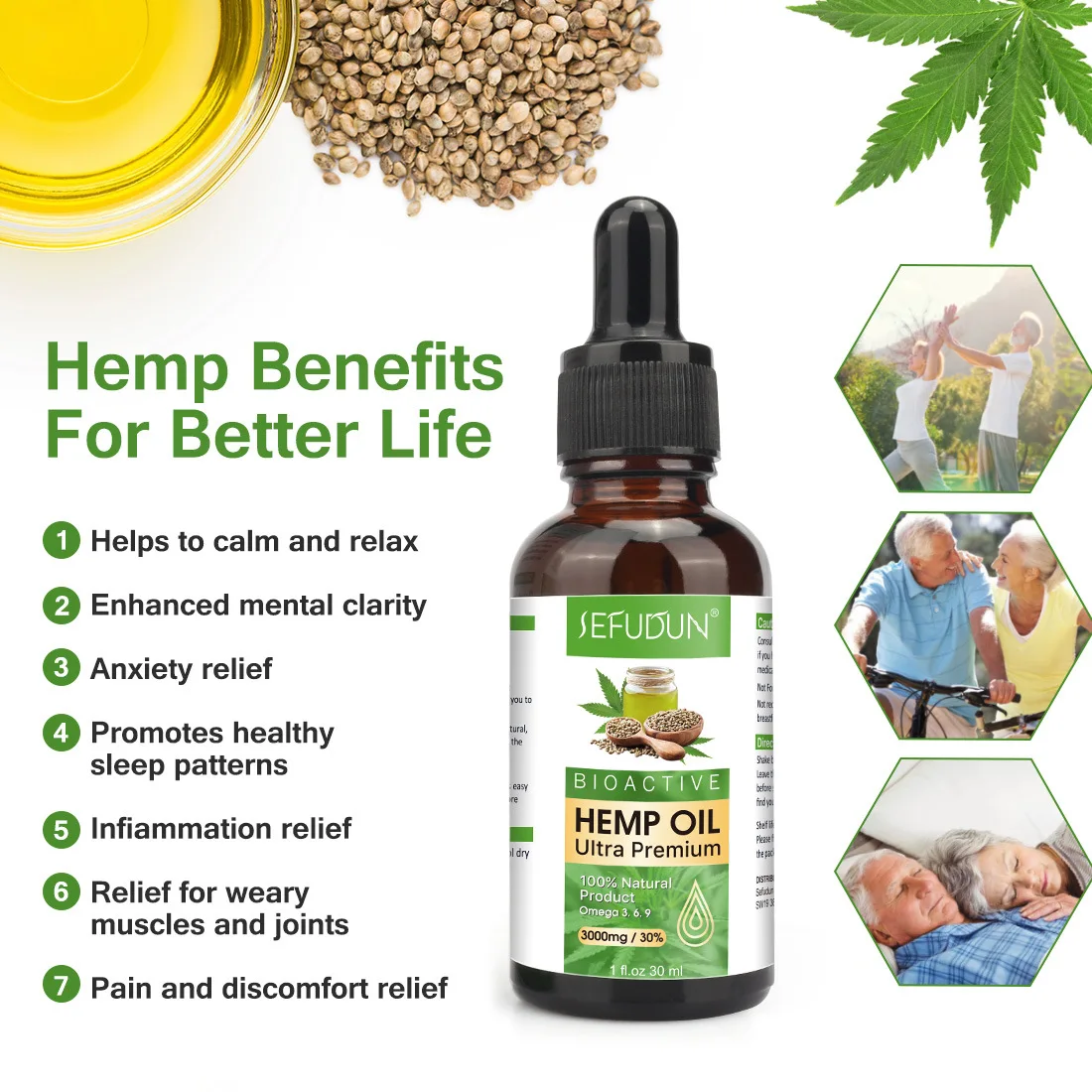 30ml 100 Organic Hemp CBD Oil 3000mg Bio active Hemp Seeds Oil Extract Drop for Pain 2