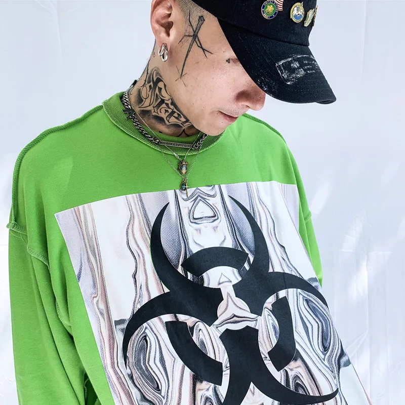 UNCLEDONJM рок хип хоп Объемная толстовка зеленая Harajuku Мужская толстовка модная брендовая крутая версия уличная хип хоп Толстовка UNX25