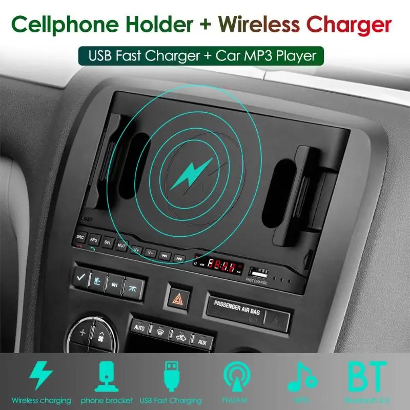 Многофункциональный Автомобильный mp3 плеер 15 Вт быстрая зарядка беспроводное зарядное устройство для iPhone samsung Bluetooth без потерь Музыкальный плеер держатель телефона