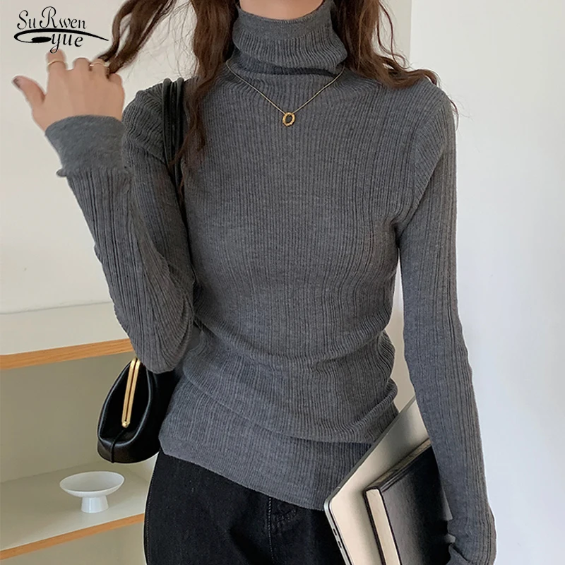 

2021 Autumn Slim Cashmere Sweater Winter Solid All-match Pullover Knitted Top Casual Long Sleeve Turtleneck Jumper Sweater 17174