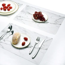 2Pcs Placemat Marble Pattern Stripe PVC Mat Table Mats Plate Dish Pads Non-Slip Dishware For Kitchen for Dining Table Decoration