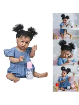 

55cm Realistic Doll Soft Body Vinyl Toddler Babies Lifelike Princess African Girl Toy Birthday Christmas Gift