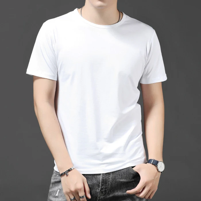 Летняя Однотонная футболка с короткими рукавами для мальчиков, легкая одежда из модала и хлопка с круглым воротником, чистый белый цвет
