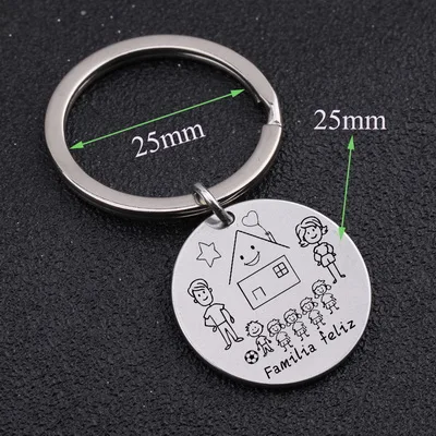 Stick Family Spanish Familia Feliz Keychain Custom Parents and Children Figure Gift for Family House Fashion Simple Bag Charm - Цвет: 4 girls and boy