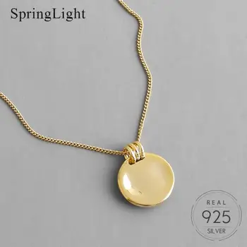 

Springlight 18K Gold Irregular Concave Geometric Round Necklace Textured Simple Popular 925 Silver Chain for Women Fine Jewelry