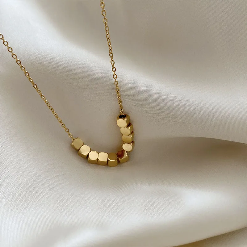 GHIDBK Fashion New Designer Gold Color Geomatric Necklace For Women Trendy Titanium Steel Cube Necklaces Minimalist Ins Style