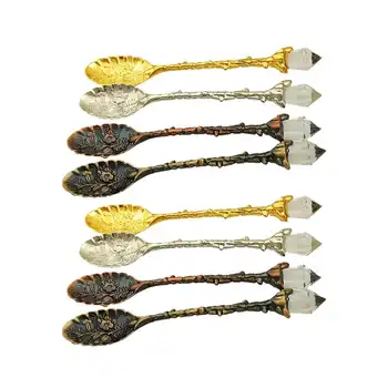 

8PCS Crystal Retro Pattern Alloy Small Spoon Zinc_alloy Coffee Spoon Coffee Stirring Carved Spoon Tableware Accessories