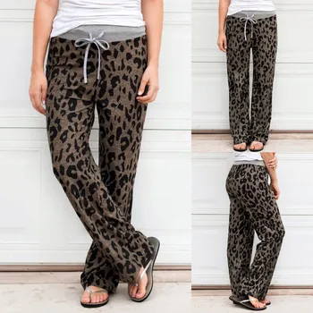 

Women's pants women шаровары брюки женские Casual Leopard Print Comfy Stretch Drawstring Pockets Loose Lounge Pants