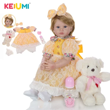

KEIUMI 24 Fashion Inch Reborn Baby Girl Dolls Silicone Vinyl Lovely Princess Reborn Boneca With Straight hair DIY Suprise Gift