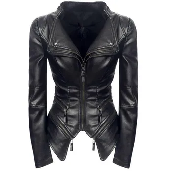 

PU women leather jacket Punk style Street 2020black women motorcycle coat slim Waist plus size ladies leather jacket new fashion