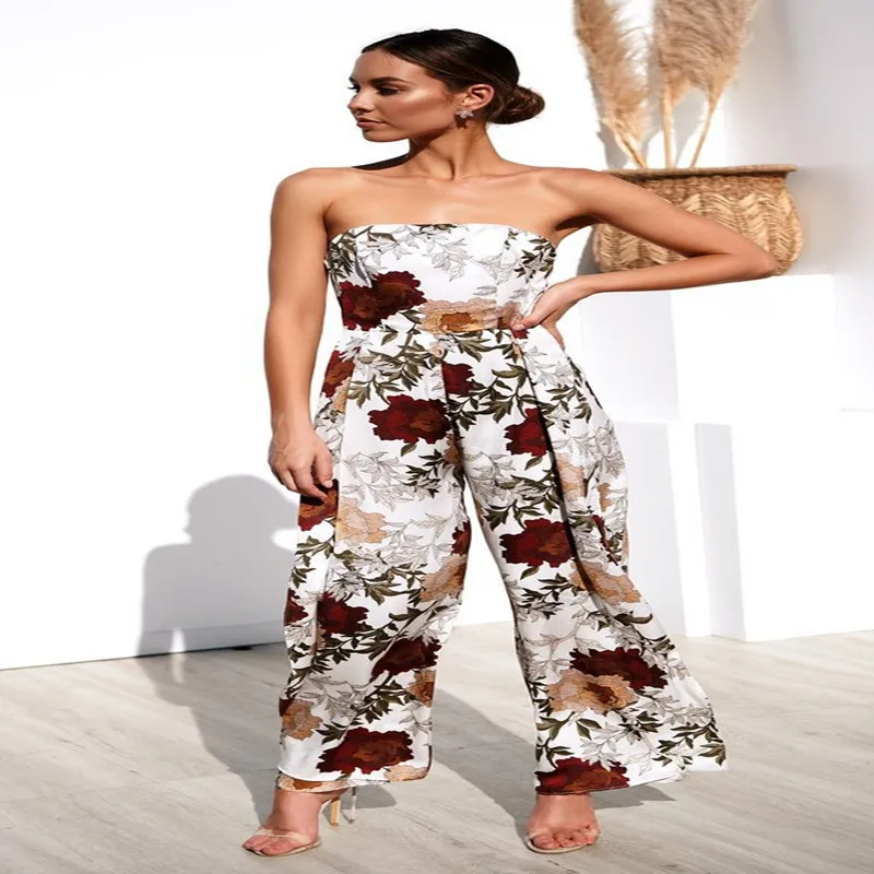 Без бретелек Feminino Летний комбинезон 2019 сексуальный цветочный Boho пляжный широкие
