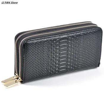 

Large Capacity Double Zipper Wallets For Women The Second Layer Of Cowhide Womens Wallets And Purses Crocodile Veins Wallet 2020