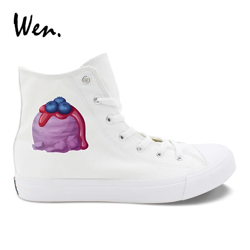 

Wen Korean-style Casual Student Shoes Ice Cream Dessert Blueberry Strawberry Breathable Hight-top Canvas Shoes White Shoes