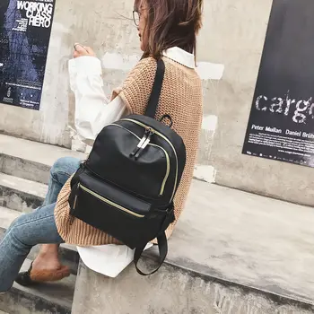 

2020 new women's backpack large capacity fashion ladies backpack double zipper solid color anti-theft backpack