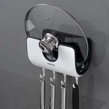 

Multifunction Lid Rack Holder Wall Mounted Pan Pot Pan Cover Stand Cutting Board Holder Kitchen Organizer With Hooks