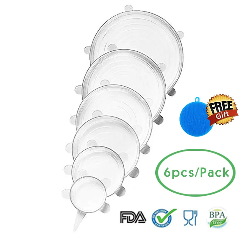 Transparent6pcs)pack 6 шт./компл. многоразовый силикон крышки; для пищевых продуктов закуски из силикона para alimentos крышки для емкость блюдо Кухня аксессуары - Цвет: Transparent6pcs)pack
