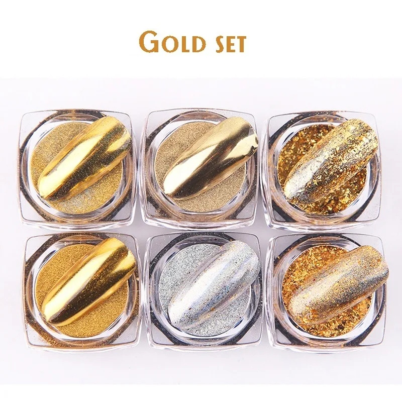 gold 6 коробок/набор золотых розовых хлопьев для ногтей, блестящий порошок, алюминиевое Волшебное Зеркало, блестящая блестка, сделай сам, маникюрная пудра, украшения для ногтей - Цвет: gold
