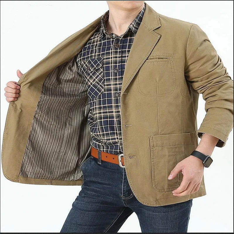 

Men's Washable Fabric Single Breasted Button Blazers Business Suit Loose Military Jackets Outwear