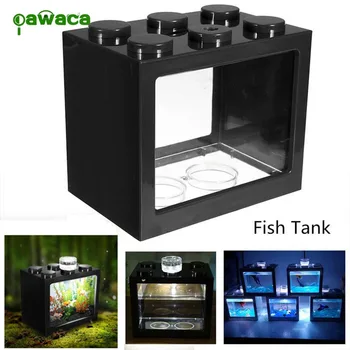 

Mini LED Fish Tank Lighting Clear Fish Tank Ornament Aquarium LED Aquarium Building Block Fish Tank Office Desktop Decor