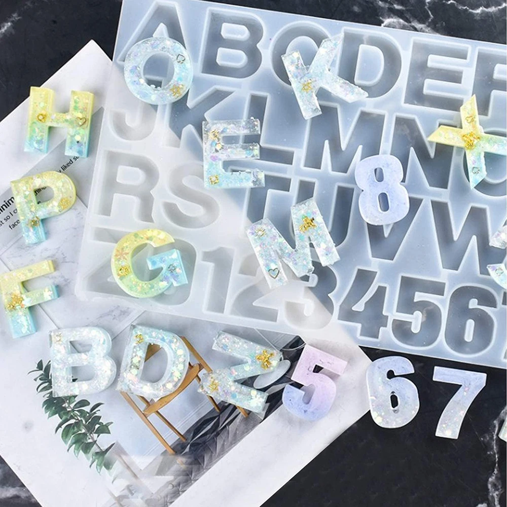 Moldes transparentes de silicona para números del alfabeto, molde de resina de Gel de sílice epoxi, llavero colgante, herramientas de fundición de ornamento, accesorios DIY, 1 ud.
