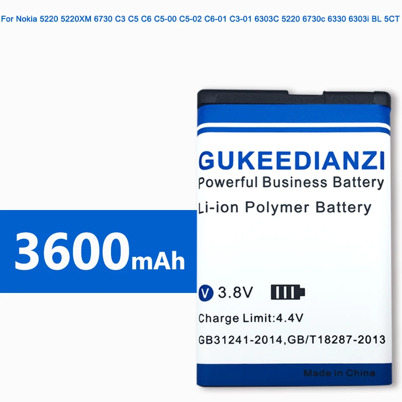 BL-5CT 3600 мА/ч, мобильный телефон Батарея для Nokia 5220XM Батарея 6730 C5-00 C6-01 C3-01 6303C 5220 6730c C5 6303i