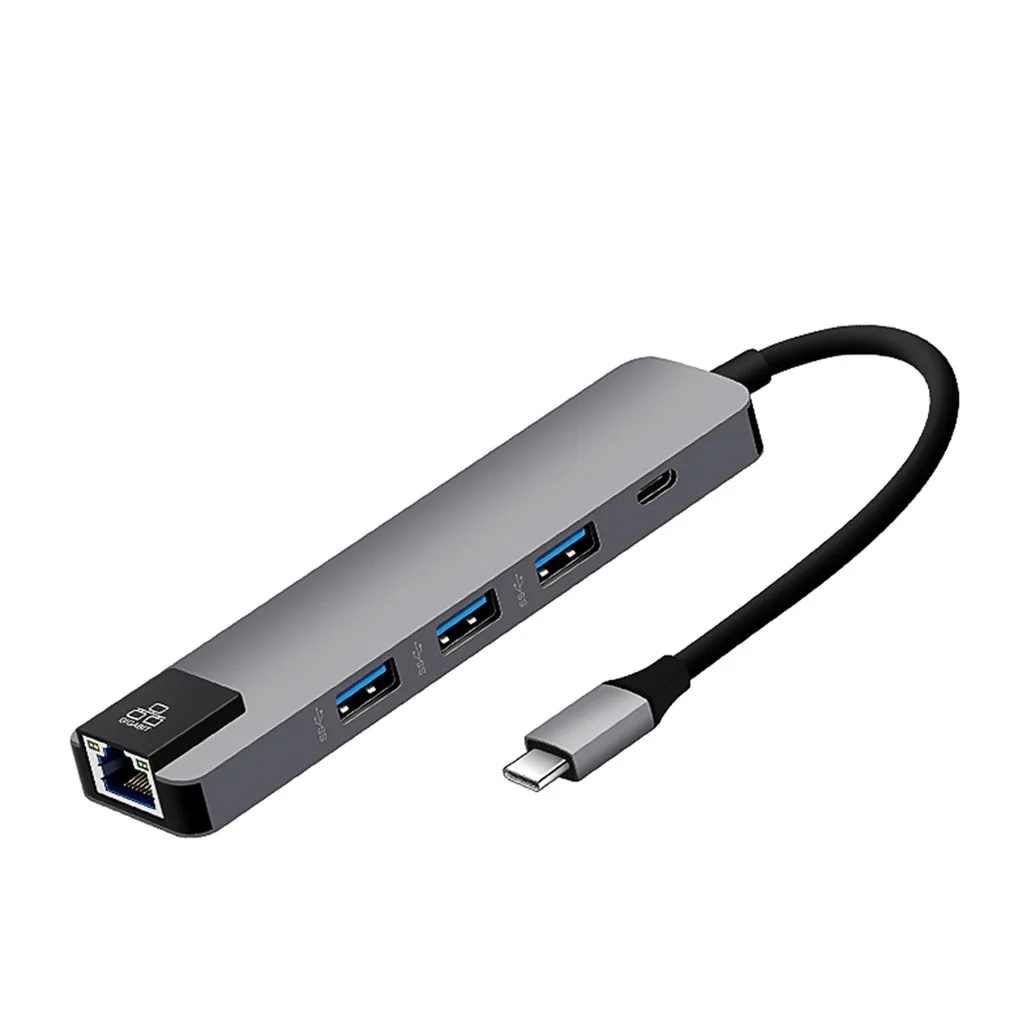 Ouhaobin 5в1 концентратор USB Type C адаптер с HDMI 4 K видео Ethernet RJ45 LAN адаптер для ПК - Цвет: GY