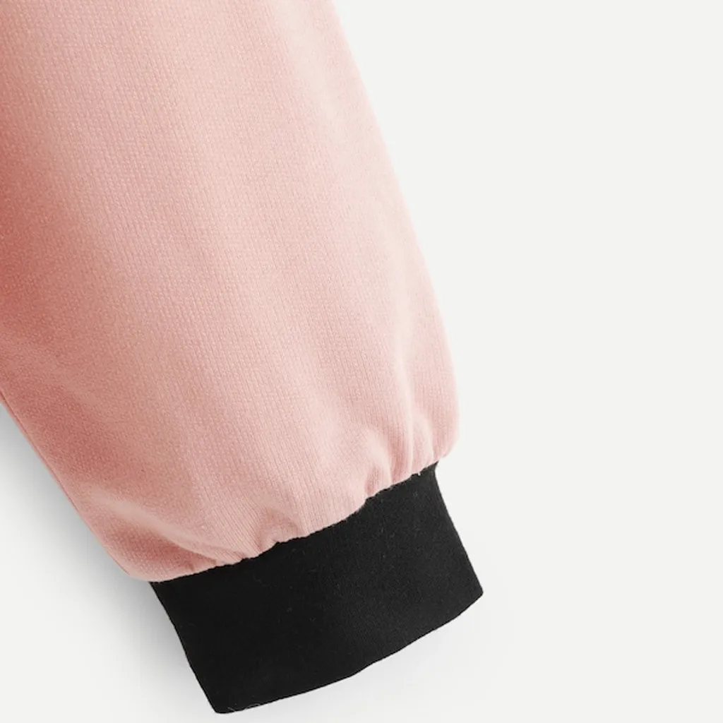 JAYCOSIN Fashion Women Zipper Hoodie Color Block Sweatshirt Casual Simple Loose O-Neck Comfortable Soft Jumper Blouse