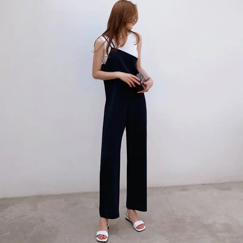 Office Ladies Korean Japan Style Black Jumpsuits Women Plus Size Loose Casual Wide Legs Backless Female Elegant Rompers