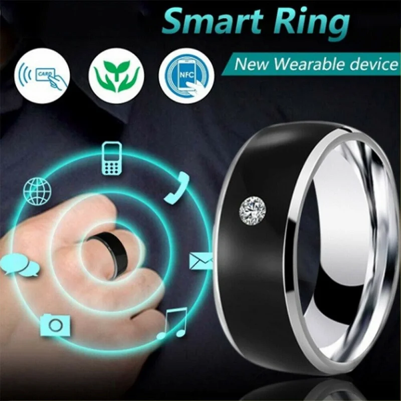 US Code 6-14 14, Black Fashionable NFC Mobile Phone tag Smart Ring Stainless Steel 8 mm Wide Smart Wearable Ring Smart Couple Ring 