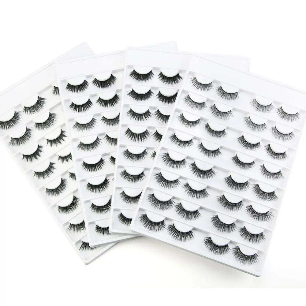 

16 Pairs Multipack 3D Soft Mink Hair False Eyelashes Handmade Wispy Fluffy Long Lashes Natural Eye Makeup Tools Faux Eye Lashes