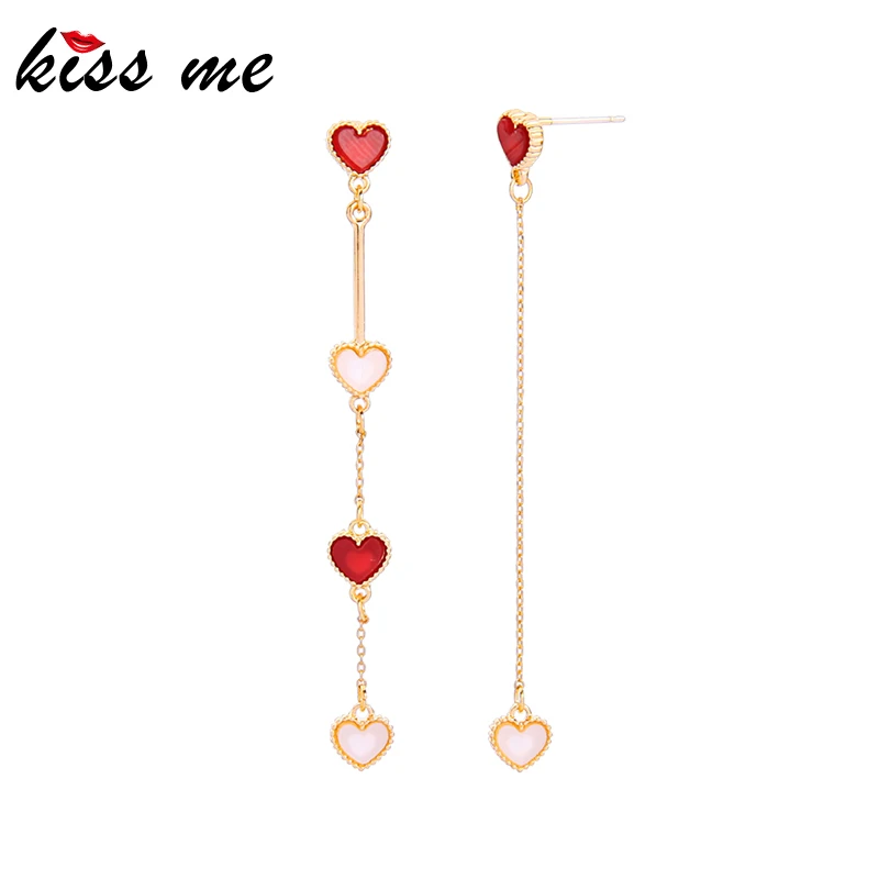 Kissme Асимметричные изящные красные и белые акриловые маленькие сердечки длинные
