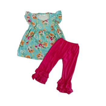 

Girls floral summer outfits capris kids ruffle sets red color pant boutique sweet girls clothes
