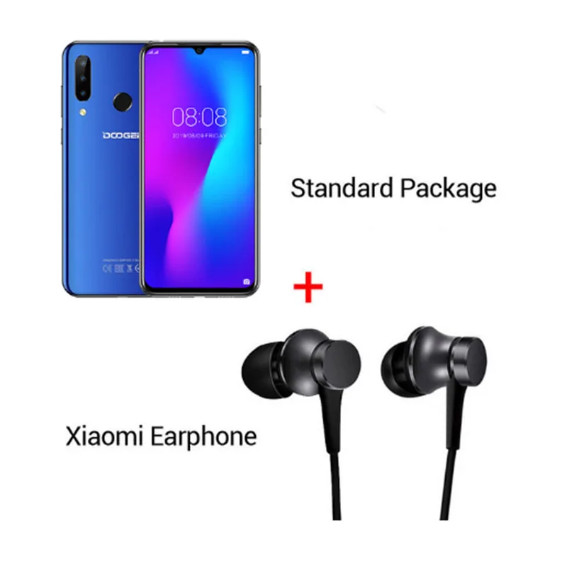 Blue N Earphone DOOGEE N20, новинка, смартфон, 6,3 дюймов, FHD+ дисплей, 4350 мАч, 4 Гб+ 64 ГБ, четыре ядра, 10 Вт, зарядка, отпечаток пальца, 16 МП, тройная задняя камера - Цвет: Blue N Earphone